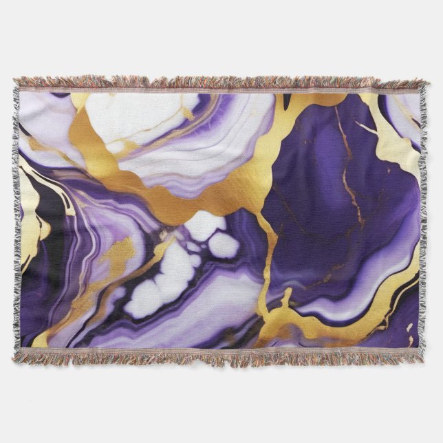 Feines trendy lila-gelbes Gold-Imitat-Marmor Decke (Vorderseite)