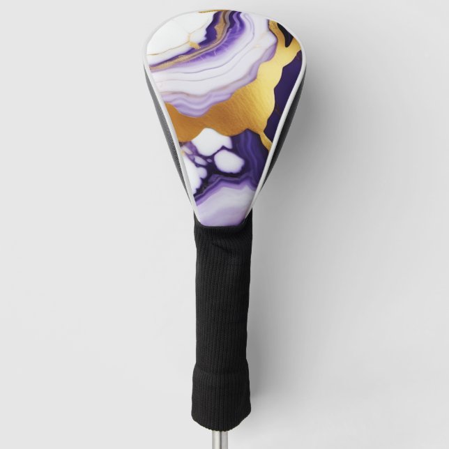 Feines trendy lila-gelbes Gold-Imitat-Marmor Golf Headcover (Vorderseite)