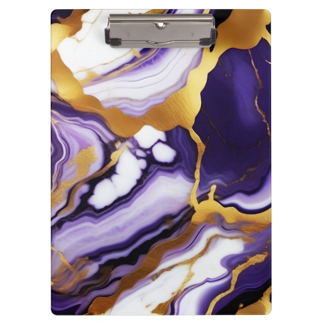 Feines trendy lila-gelbes Gold-Imitat-Marmor Klemmbrett (Vorderseite)
