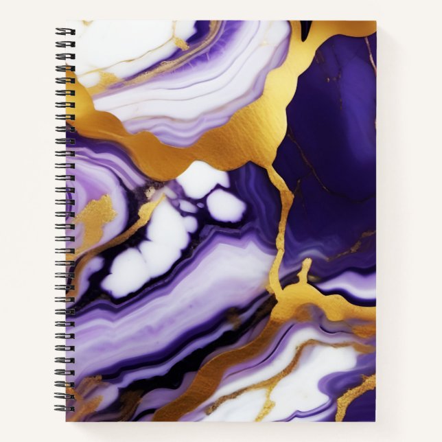 Feines trendy lila-gelbes Gold-Imitat-Marmor Notizbuch (Vorderseite)