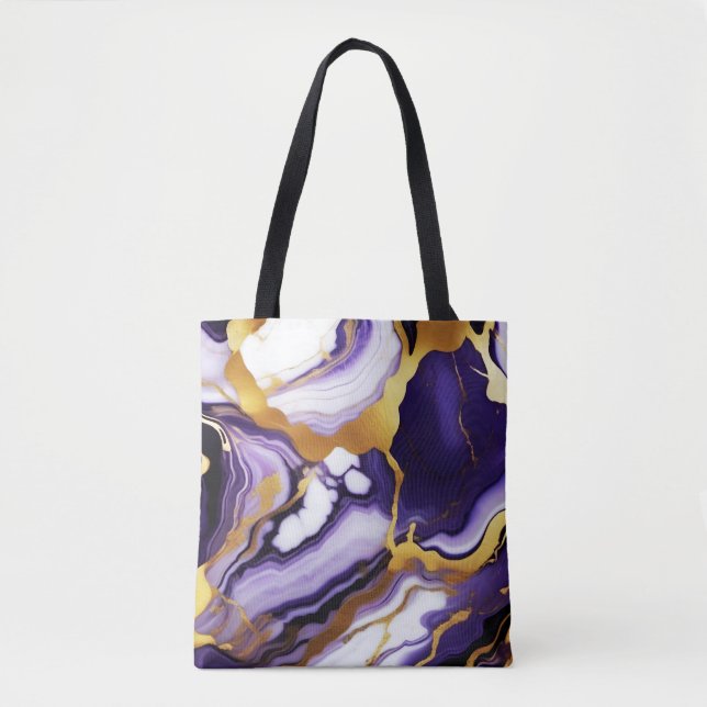 Feines trendy lila-gelbes Gold-Imitat-Marmor Tasche (Vorderseite)