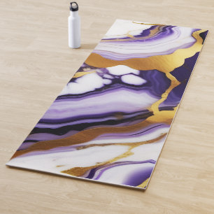Feines trendy lila-gelbes Gold-Imitat-Marmor Yogamatte