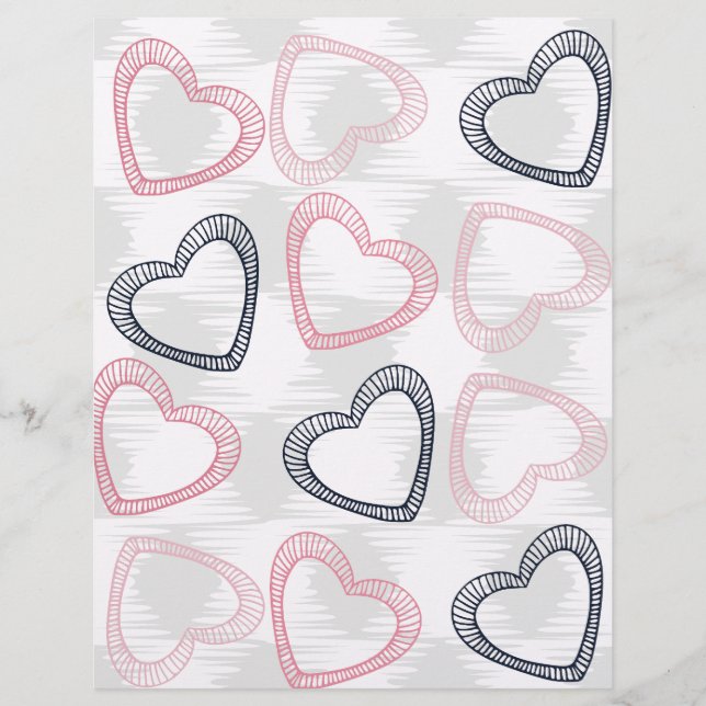 Feinlinien-Herz-Schabblonenpapier (Vorderseite)
