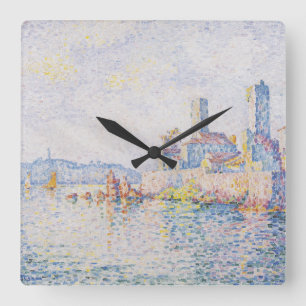 Feinmalerei Lagunenmeerblick Hellblau Quadratische Wanduhr