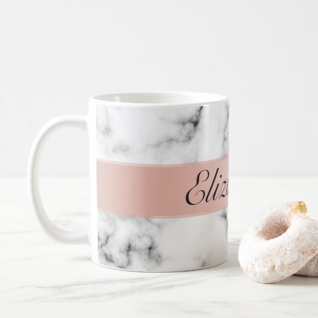 Feinmarmor mit Rose-Goldstreifen-Monogramm Kaffeetasse (Mit Donut)