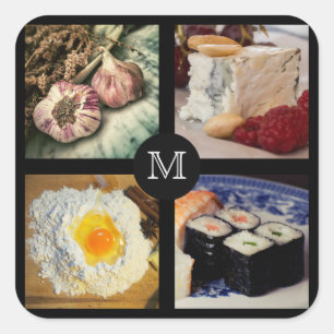 Feinschmecker-Aufkleber für Monogramm 5 Quadratischer Aufkleber