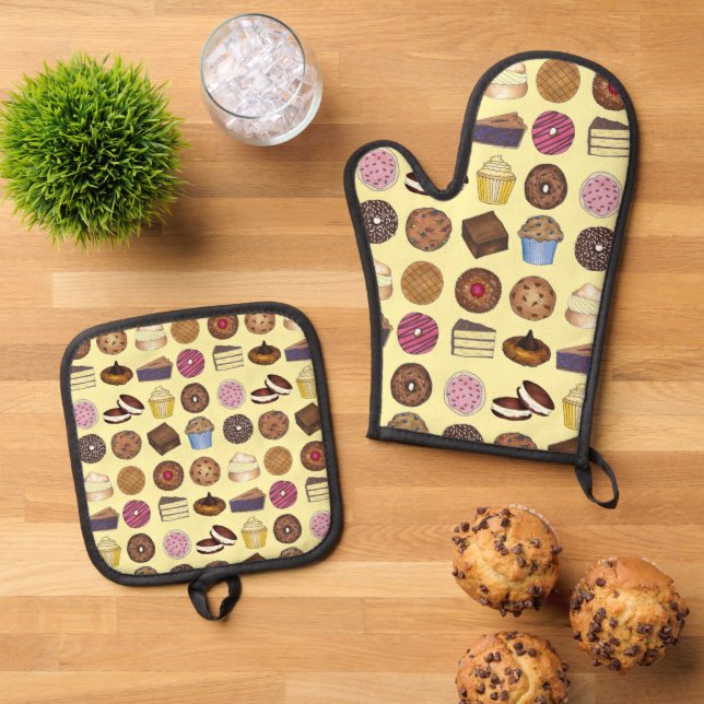 Feinschmecker mit Backwaren Muffin Cake Whoopie Pi Ofenhandschuh & Topflappen-Set (Oben Unten)