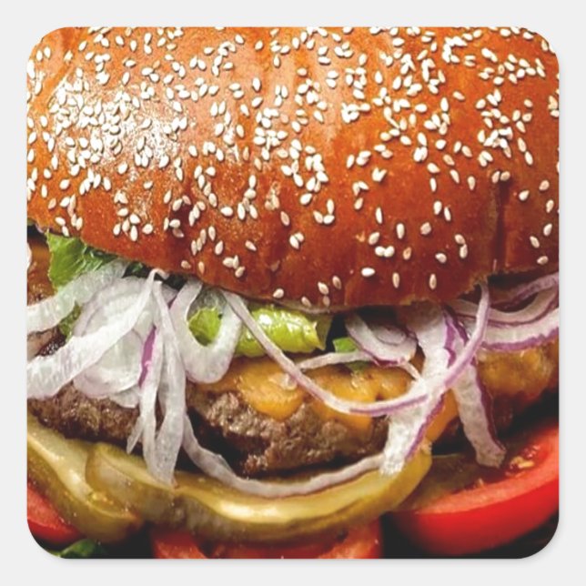 Feinschmecker-Neuheit Käseeburger Hamburger Quadratischer Aufkleber (Vorderseite)