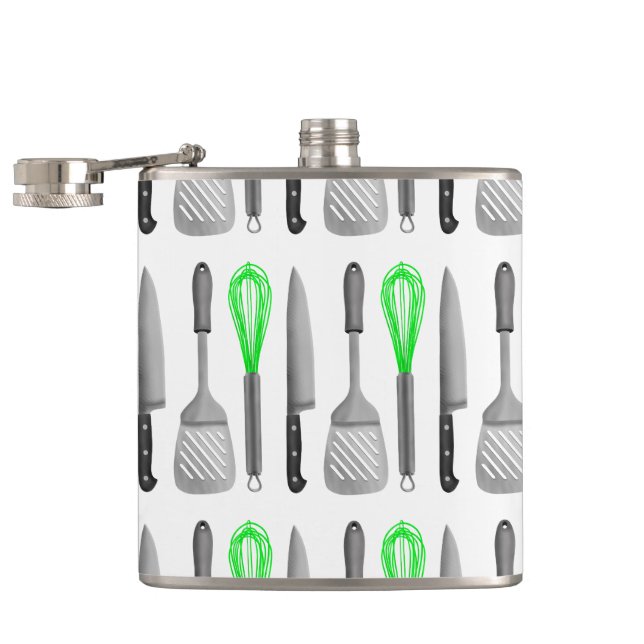 Feinschmecker Werkzeuge Muster Spatula Knife Whisk Flachmann (Geöffnet)