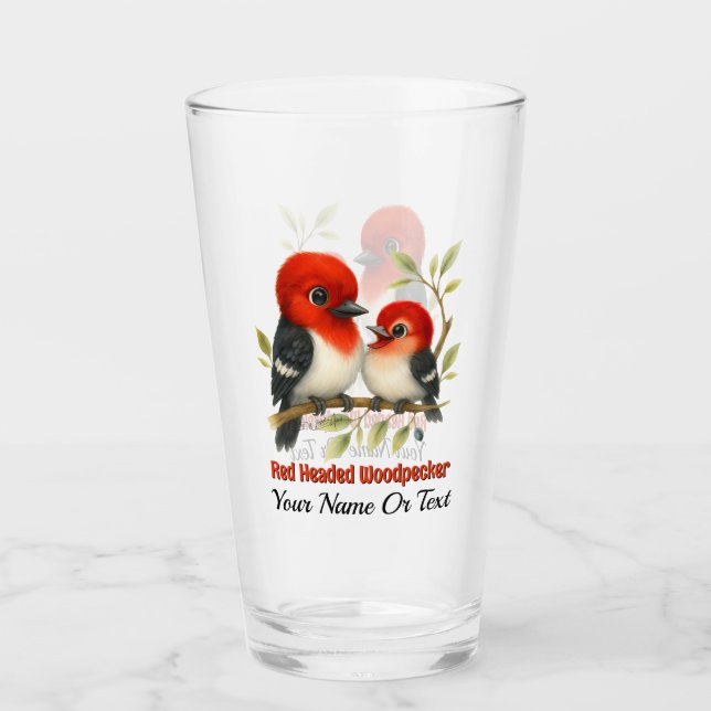 Feisty Red-kopfender Woodpecker Glas (Vorderseite)