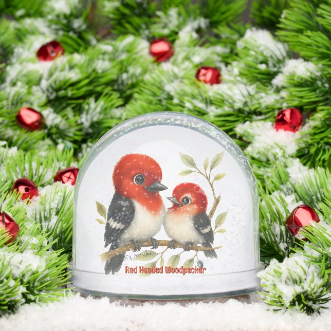 Feisty Red-kopfender Woodpecker Schneekugeln (Weihnachten)