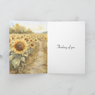 Feld aus gelben Sonnenblumen, die an Sie denken Karte