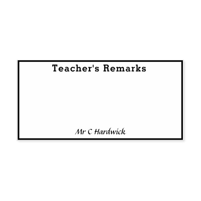 Feld "Bemerkungen des Lehrers mit Name" Gummistempel (Prägung)
