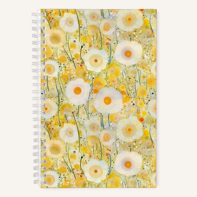 Feld der Blume Gelborange Natur glücklicher Spaß Notizbuch (Vorderseite)