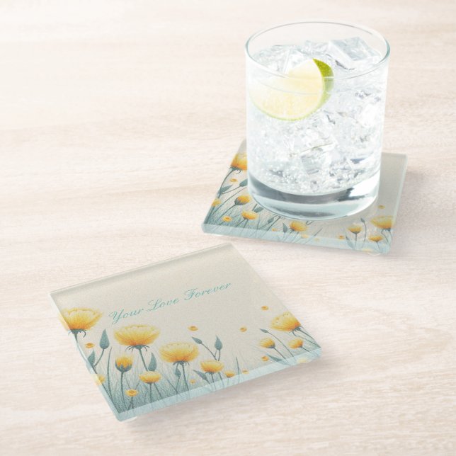 Feld der endlosen Liebe Glasuntersetzer (Schrägansicht)