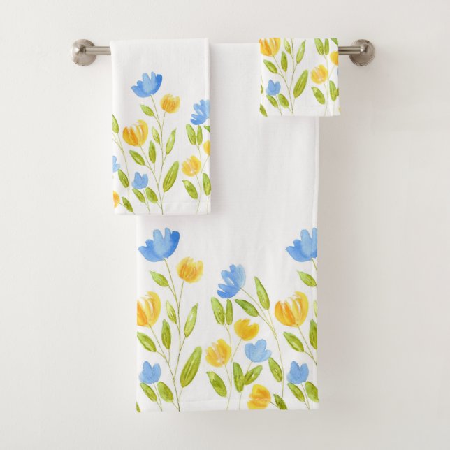 Feld der gelben blauen Blumen Badhandtuch Set (Insitu)