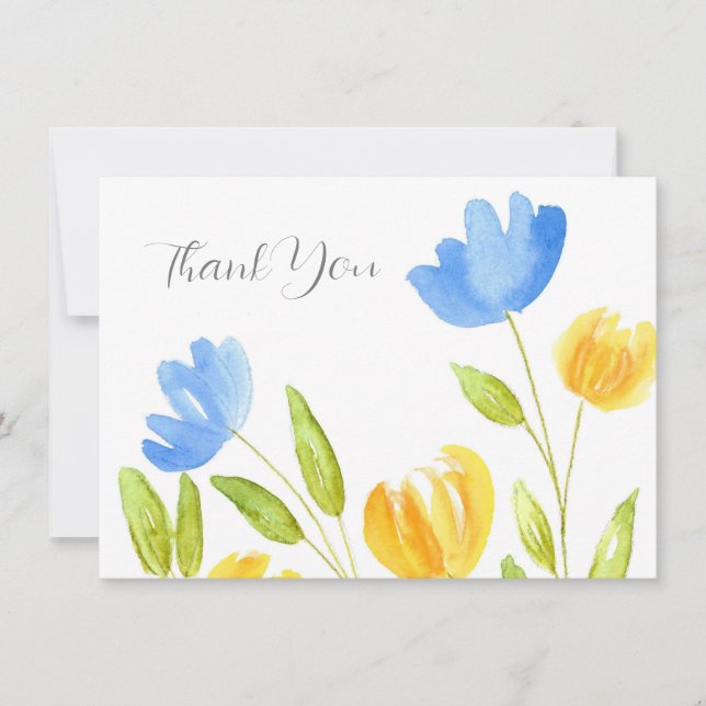 Feld der gelben blauen Blumen Dankeskarte (Vorderseite)