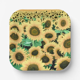 Feld der goldgelben Sonnenblumen Pappteller