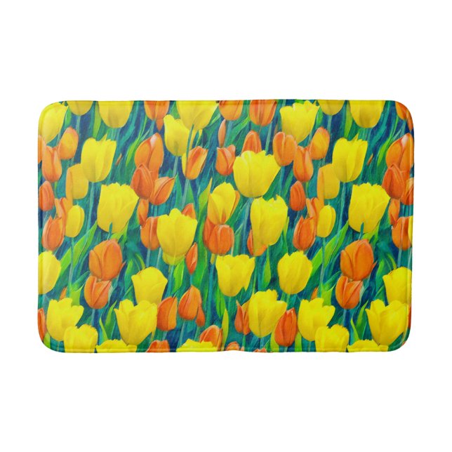 Feld der orangen und gelben Tulpen Badematte (Vorderseite)