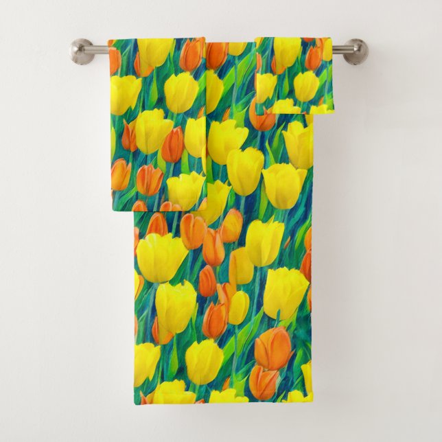 Feld der orangen und gelben Tulpen Badhandtuch Set (Insitu)