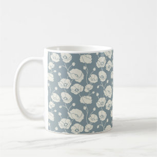 Feld der Poppies Creme auf blau Kaffeetasse