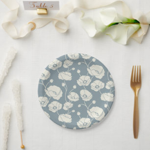 Feld der Poppies Creme auf blau Pappteller