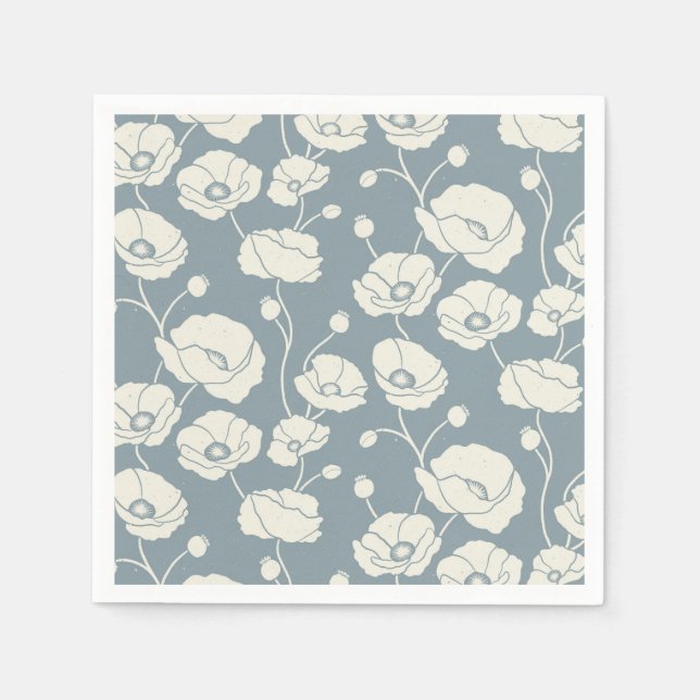 Feld der Poppies Creme auf blau Serviette (Vorderseite)