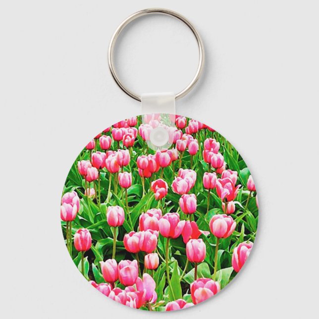 Feld der rosa Tulipen Schlüsselanhänger (Vorderseite)