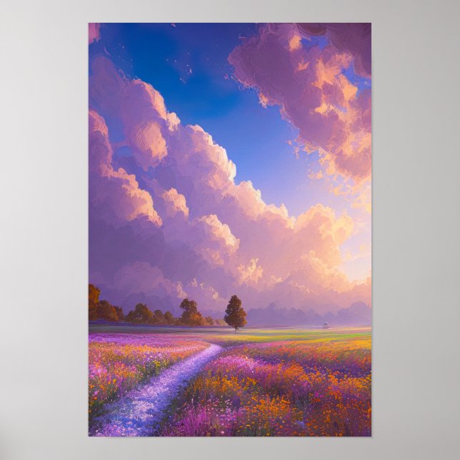 Feld der rosa und violetten Blumen Poster (Vorne)