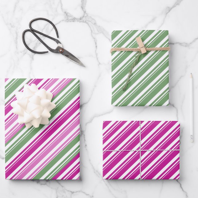 Feld der rosa Violetten Candy Cane Stripe Holiday Geschenkpapier Set (Vorderseite)