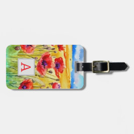 Feld der roten Mohn-Blume Aquarell Gepäckanhänger