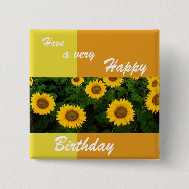 Feld der Sonnenblumen - Happy Birthday Button (Vorderseite)