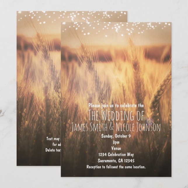 Feld der Weizen Rustikales Land Hochzeitseinladung Einladung (Vorne/Hinten)