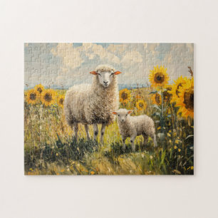 Feld für Schaf- und Lamellensonnenblumen