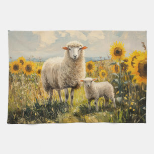 Feld für Schaf- und Lamellensonnenblumen Geschirrtuch