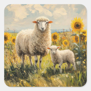 Feld für Schaf- und Lamellensonnenblumen Quadratischer Aufkleber