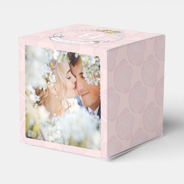 Feld Gastgeschenk Hochzeit Ihre Fotos Monogramm-Na Geschenkschachtel (Rückseite)