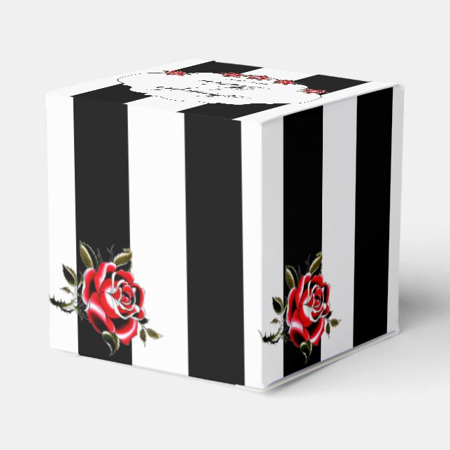 Feld "Gastgeschenk Hochzeit Schwarz-weiß und Rote  Geschenkschachtel (Rückseite)