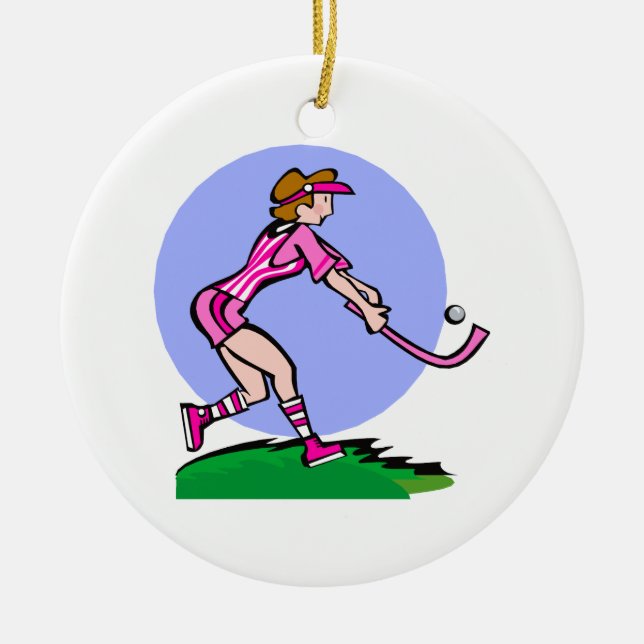 Feld-Hockey-rosa Dame Keramikornament (Vorne)