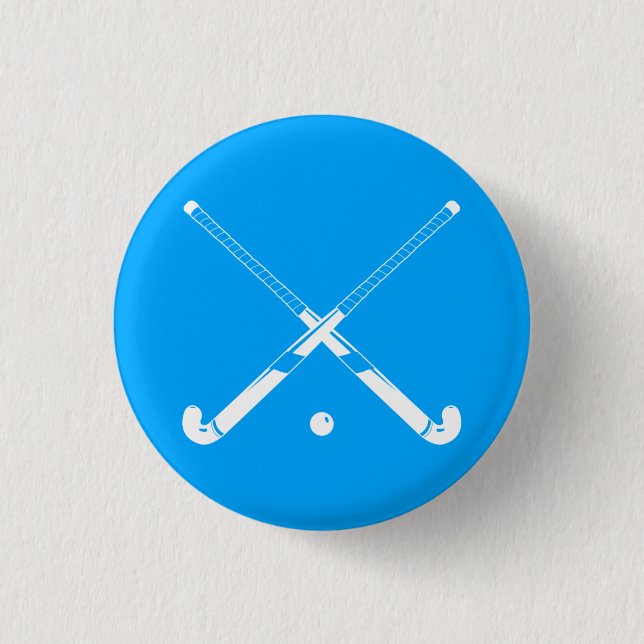 Feld-Hockey-Silhouette-Knopf-Blau Button (Vorderseite)