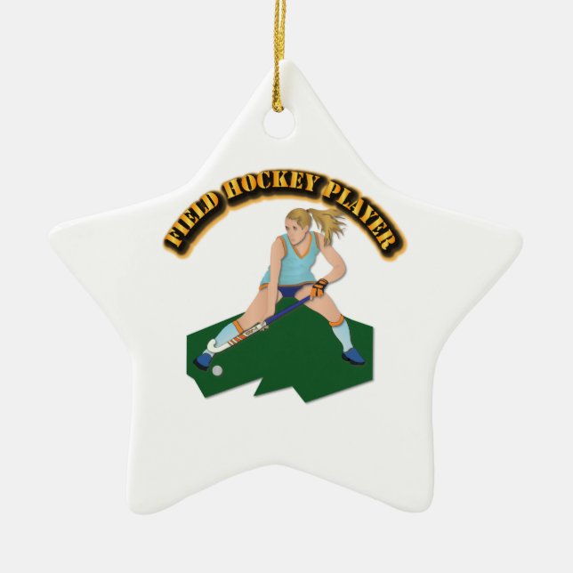 Feld-Hockey-Spieler mit Text Keramik Ornament (Vorne)