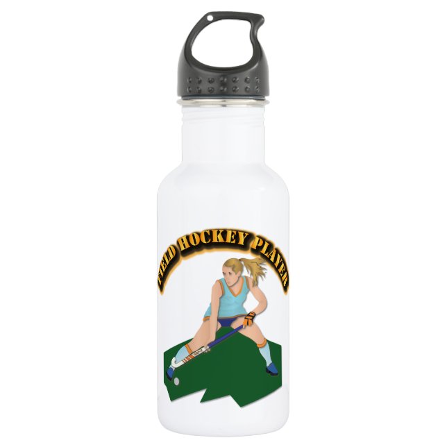 Feld-Hockey-Spieler mit Text Trinkflasche (Vorderseite)