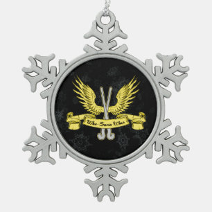 Feld-Hockey-Tormann-Weihnachtsverzierung Schneeflocken Zinn-Ornament