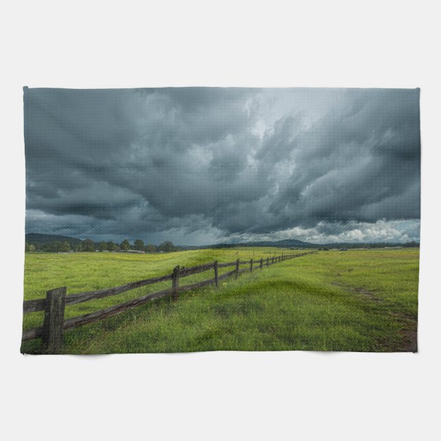 Feld mit Holzzaun Geschirrtuch (Horizontal)