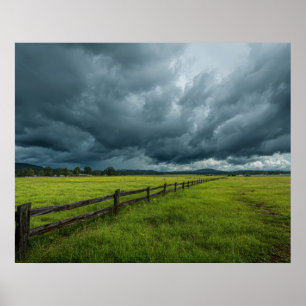Feld mit Holzzaun Poster