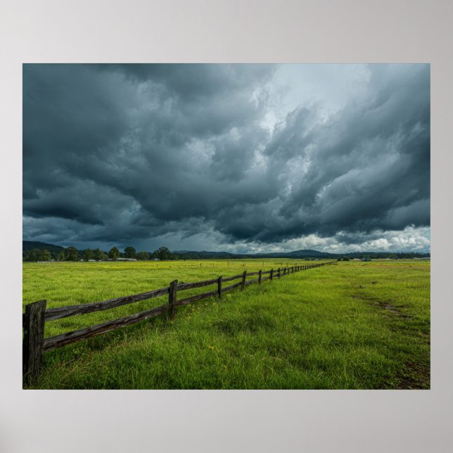 Feld mit Holzzaun Poster (Vorne)