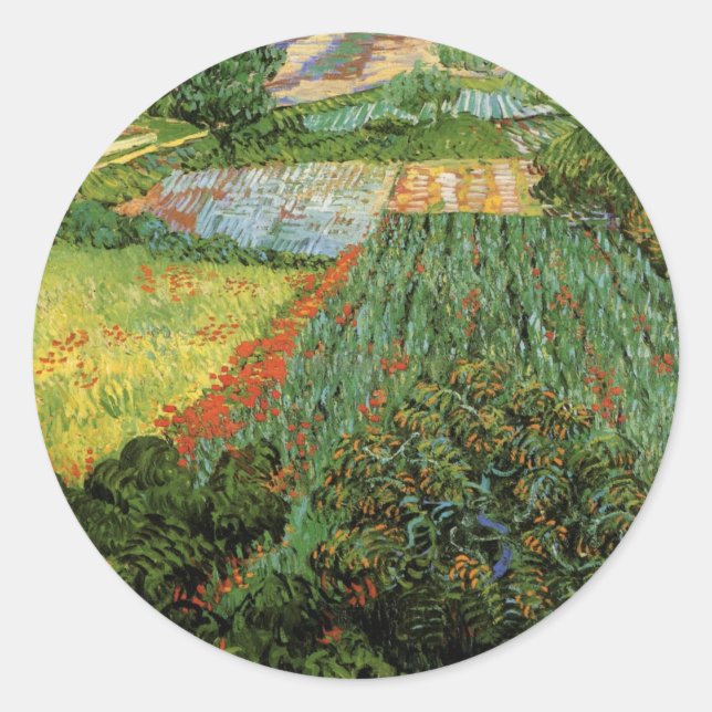 Feld mit Pflücken von Vincent van Gogh Runder Aufkleber (Vorderseite)