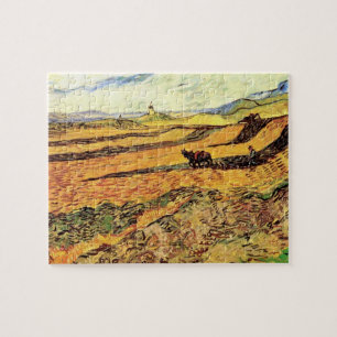 Feld mit Pflüger und Mühle von Vincent van Gogh