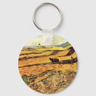 Feld mit Pflüger und Mühle von Vincent van Gogh Schlüsselanhänger