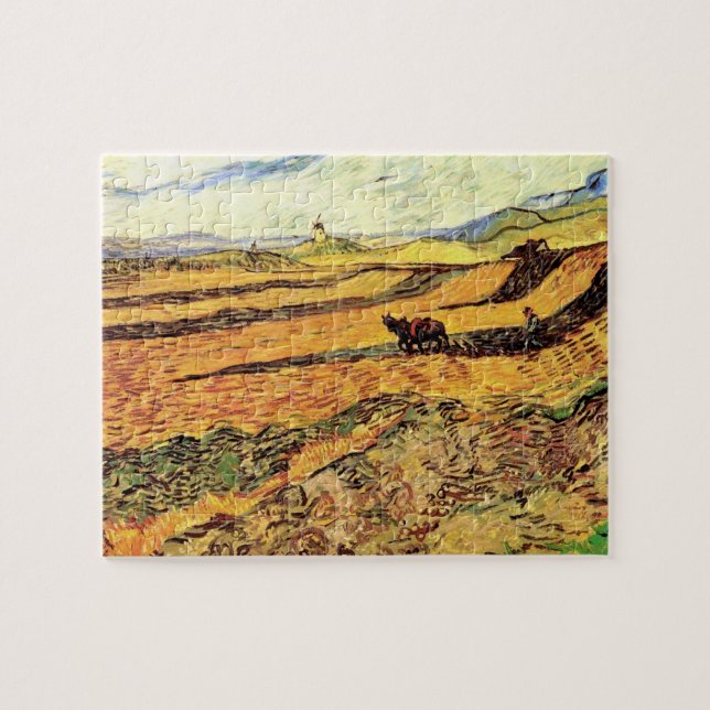 Feld mit Plowman und Mill von Vincent van Gogh (Horizontal)